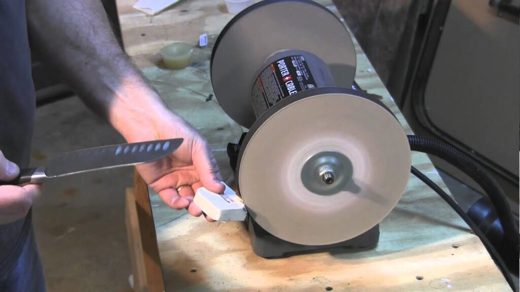 sharpening ice auger blade with a grinder